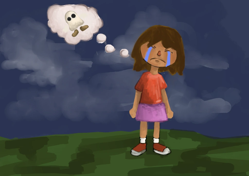 Dessin d'une fille triste que le fantome soit parti